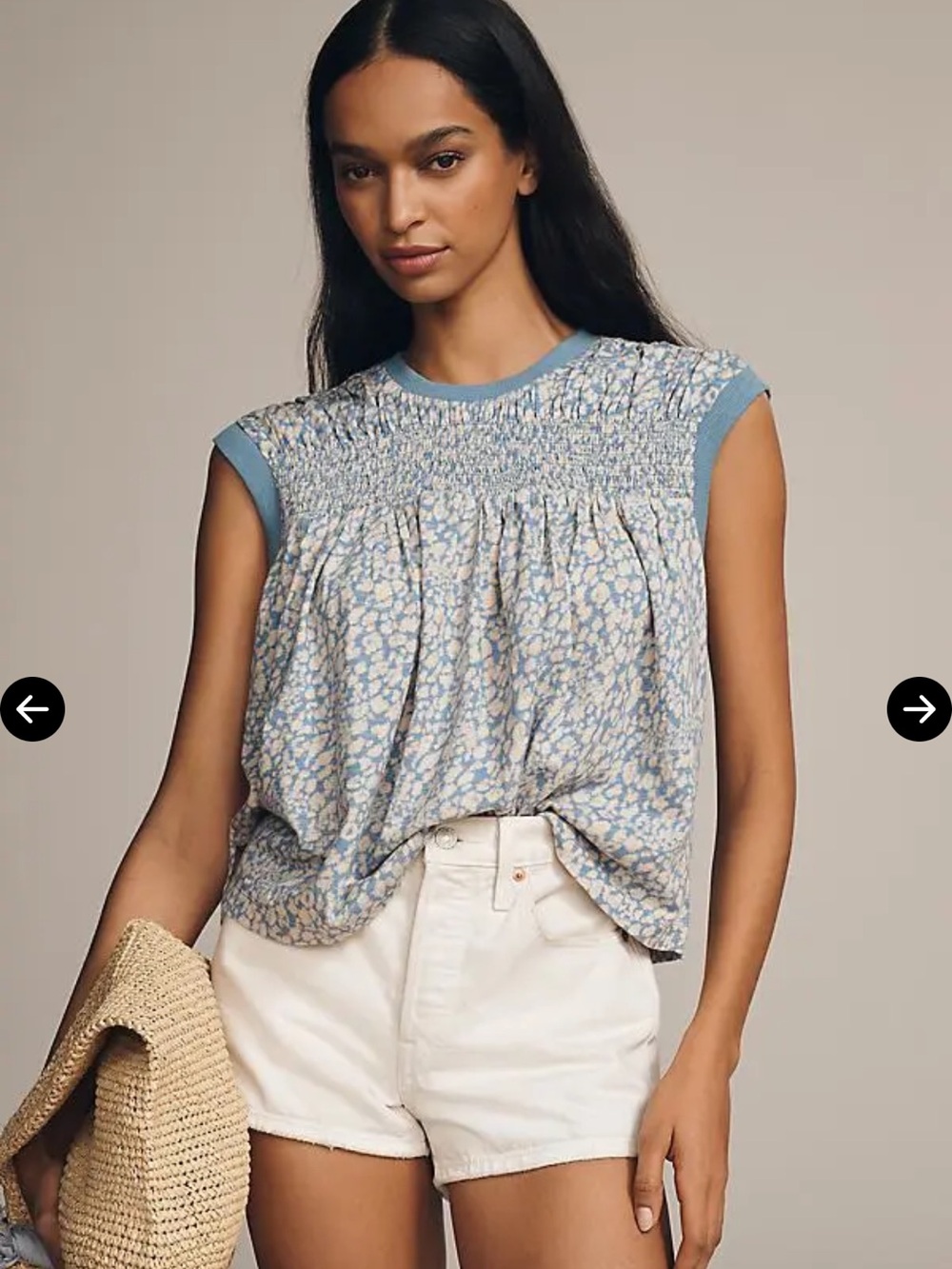 Anthropologie Smocked Yoke Top Womens S Blue Floral Cottagecore Feminine Boho